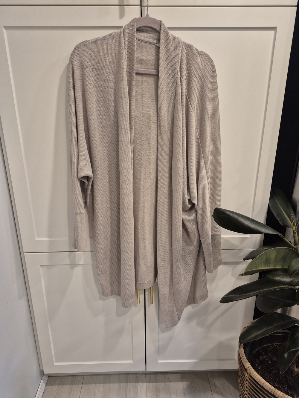 Reitmans Light Taupe Open-Front Draped Cardigan